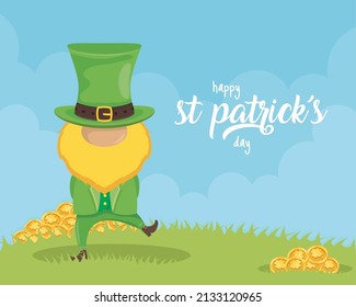 afiche de las letras del día de saint patricards con leprechaun