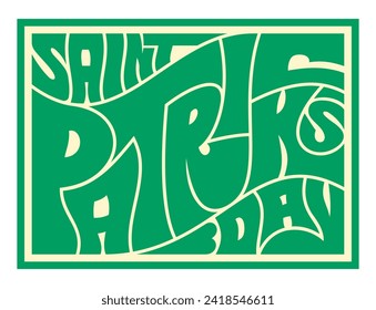 Letras del día de San Patricio con diseño de tipografía ondulada retro en verde champagne. Estilo de texto vintage para el afiche del festival cultural, volante del desfile, pegatina, camiseta, funda de almohada.