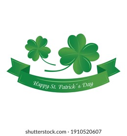 saint patricks day lettering in ribbon with clovers vector illustration design