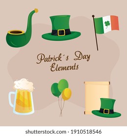 saint patricks day lettering and set icons vector illustration design