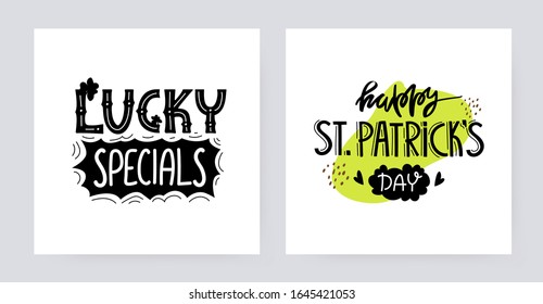 Saint Patrick's Day lettering text isolated on white. Vector holiday design element for greeting and celebrating products.