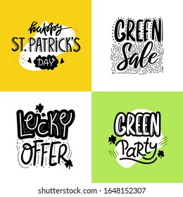 Saint Patrick's Day lettering text isolated on white. Vector holiday design element for greeting and celebrating products.