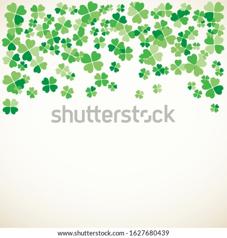 Saint Patrick's Day light vector frame with small green four-leaf clover shamrock leaves. Irish festival celebration greeting card design background. Nature floral spring backdrop.