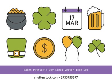 saint patrick's day line vector icon set