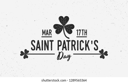 Saint Patrick's day logo, label, emblem. St.Patrick's day logo template with shamrock clover. Vintage style. Vector illustration
