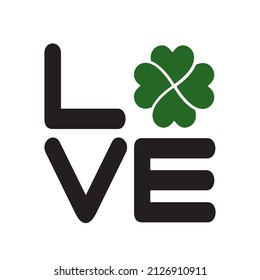 Saint Patrick's day love text with clover leaf vector illustration