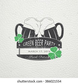 Saint Patrick's Day. Luck of the Irish. Detailed elements. Old retro vintage grunge. Scratched, damaged, dirty effect. Typographic labels, stickers, logos and badges. Flat vector illustration