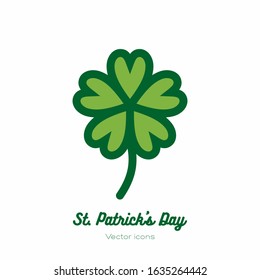 Saint Patricks day lucky clover, shamrock, trefoil vector icon. Green art flat icon for logo, sign, button. Minimalist st Patricks day menu, flyer, poster. Isolated Patrick trefoil
