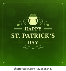 Saint Patrick's Day lucky financial prosperity greeting social media post template vintage vector illustration. Irish traditional holiday celebrate green curved ornate heart love internet advertising