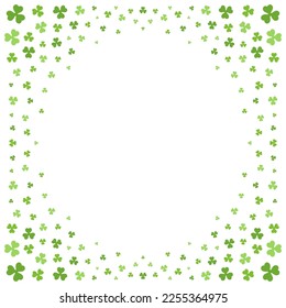 Saint Patrick's Day lucky Irish shamrock circle frame background template design vector illustration. Green clover round border festive Celtic natural floral ornate decor element spring seasonal petal