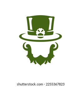 Saint Patrick's Day lucky troll portrait leprechaun faceless silhouette in hat vintage icon vector flat illustration. Irish fortune gnome fairy tale character face Celtic culture symbol of success