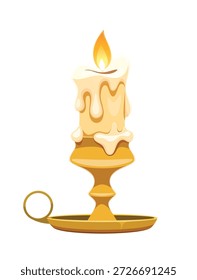Saint Patrick's day medieval candlelight icon or attribute. Irish folk holiday cartoon vector icon, St Patrick day party symbol. Ireland culture festival object with flaming wax candle on chandelier