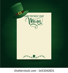 Saint Patrick's day menu - design for Bars, restaurants, flyers, cards, invitations, stickers, banners. Hand painted brush pen modern calligraphy isolated on black background.
