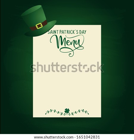 Saint Patrick's day menu - design for Bars, restaurants, flyers, cards, invitations, stickers, banners. Hand painted brush pen modern calligraphy isolated on black background.