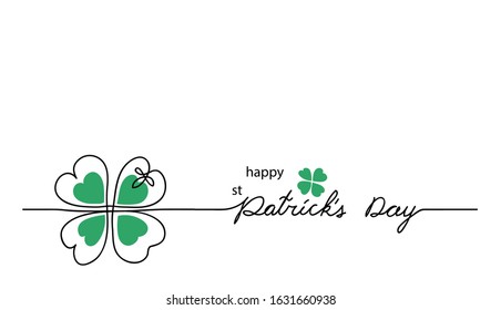 Saint Patrick's day minimalistic vector background, simple banner, poster. Happy st Patrick's day lettering.  One continuous line drawing.