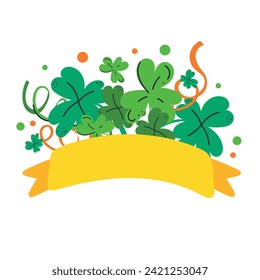 Saint Patrick's Day modern cartoon yellow golden label. hand drawn Vector design greetings card or poster. Groovy cartoon illustration