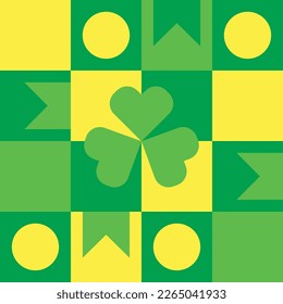 St. Patrick's Day Neo Geometric Vektor Muster mit Shamrock Clover, Geld und Holiday Ribbons.