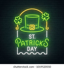 Saint Patrick's Day neon sign, bright signboard, light banner. St. Patrick's Day  logo, emblem and label