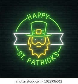 Saint Patrick's Day neon sign, bright signboard, light banner. St. Patrick's Day  logo, emblem and label. Vector illustration 