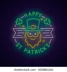 Saint Patrick's Day neon sign, bright signboard, light banner. St. Patrick's Day  logo, emblem and label. Vector illustration 