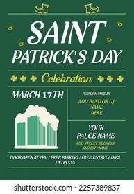 saint Patrick's day night party poster flyer social media post design