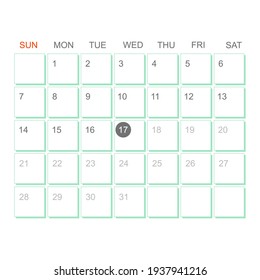Saint Patricks Day on calendar 17th March. Illustration in vector format. 