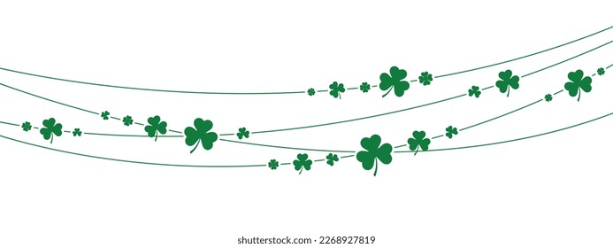 saint patrick's day panoramic decorative element, green beads with clover leaf, border, vector illustration