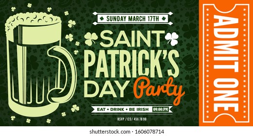 Saint Patrick's Day party celebration invitation, ticket design template. Vector illustration