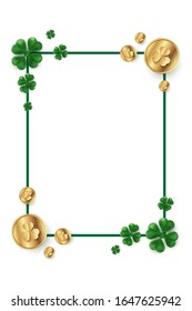 Saint Patrick's Day party flyer, brochure, holiday invitation, corporate celebration. Shamrock with gold coins on background. Vector illustration