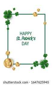 Saint Patrick's Day party flyer, brochure, holiday invitation, corporate celebration. Shamrock with gold coins on background. Vector illustration