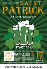 Saint Patrick's day party flyer poster  or social media post design