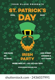Saint Patrick's day party flyer poster social  media post design