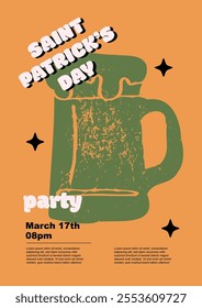 Saint Patrick's Day party flyer, irish green ale, beer. Set of vector illustrations. Flat design. Typography. Background for a poster, t-shirt or banner.