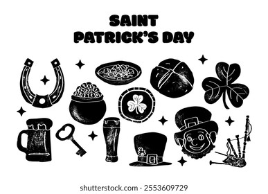 Saint Patrick's Day party flyer, Traditional Irish holiday. Set of vector illustrations.