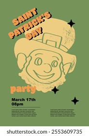 Saint Patrick's Day party flyer, leprechaun. Set of vector illustrations. Flat design. Typography. Background for a poster, t-shirt or banner.