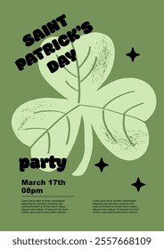 Saint Patrick's Day party flyer, clover. Set of vector illustrations. Flat design. Typography. Background for a poster, t-shirt or banner.