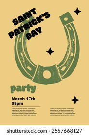 Saint Patrick's Day party flyer, horseshoe. Set of vector illustrations. Flat design. Typography. Background for a poster, t-shirt or banner.	