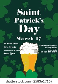 Saint Patrick's day party flyer poster or social media post design