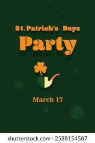 Saint Patrick's Day party flyer, brochure, holiday invitation, corporate celebration. shamrock, gold coins, on green background. Vector illustration.