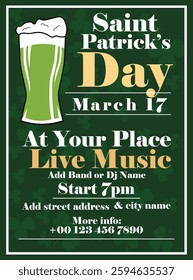 Saint Patrick's day party flyer poster or social media post design