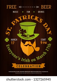 saint patricks day party hipster leprechaun poster invitation template old new wood background that make a difference in your new design good for bar or pub event happy english classic vacation star b