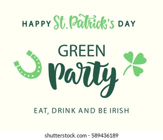 Saint Patrick's Day Party invitation poster. Typography banner template. Vector Illustration