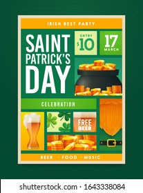 Saint Patrick's Day party poster design. Nightclub invitation. Patricks Day flyer, brochure, holiday invitation, corporate celebration Vector illustration