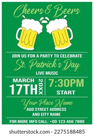 Saint Patrick's day party poster flyer social media post template design