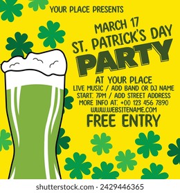 Saint Patrick's day party poster flyer  social  media post design