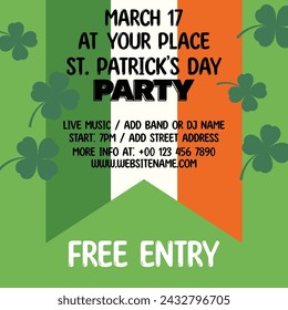 Saint  Patrick's day party poster flyer social media post design