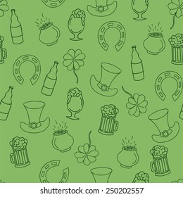 Saint Patrick's Day pattern with beer and a pot of money. Vector illustration.