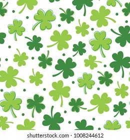 Saint Patrick's Day Pattern, Clover Pattern, Leaf Pattern, Clover Leaf Seamless Repeat Pattern,St. Patrick's Day Wallpaper, Vector Illustration Background 