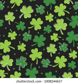 Saint Patrick's Day Pattern, Clover Pattern, Leaf Pattern, Clover Leaf Seamless Repeat Pattern,St. Patrick's Day Wallpaper, Vector Illustration Background 