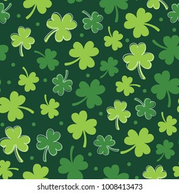 Saint Patrick's Day Pattern, Clover Pattern, Leaf Pattern, Clover Leaf Seamless Repeat Pattern,St. Patrick's Day Wallpaper, Vector Illustration Background 